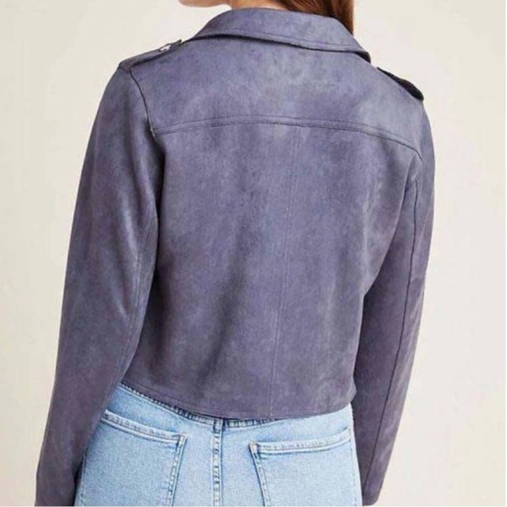 Anthropologie Women's Faux Suede Moto Jacket Gray Size S Zip Pockets - Picture 2 of 11